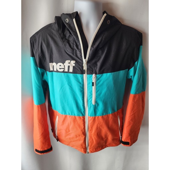 Neff Throwback Poncho Tech Shred Jacket, Men's Large, Orange / ‎ Blue EUC - Picture 2 of 16